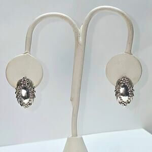 Vintage 925 Stamped Sterling Silver Oval Omega Jensen Style Stud Post Earrings